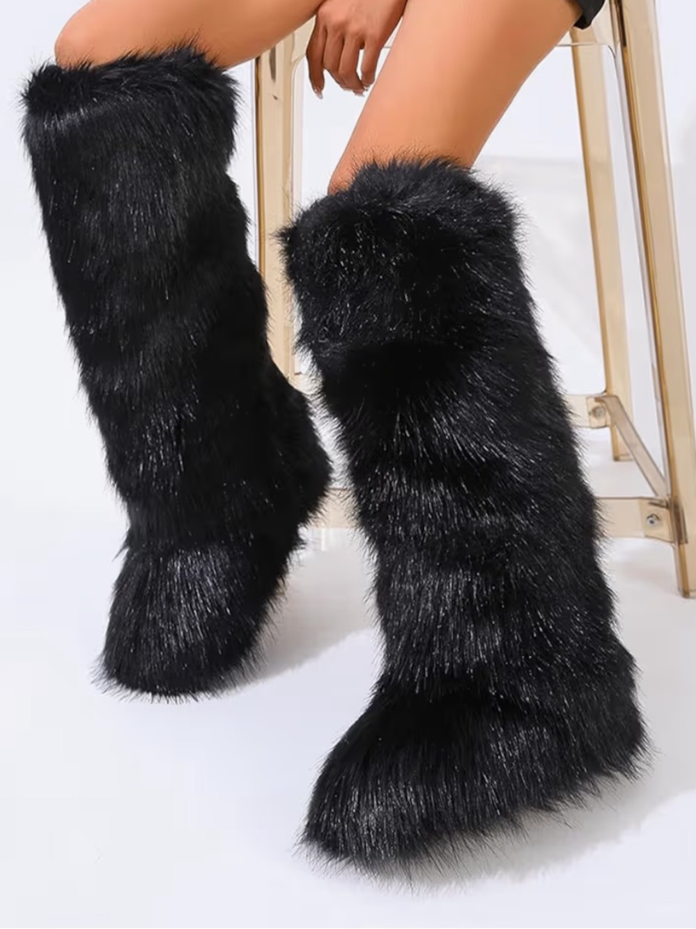 Black Faux Fur Boots - Picture 1 of 11